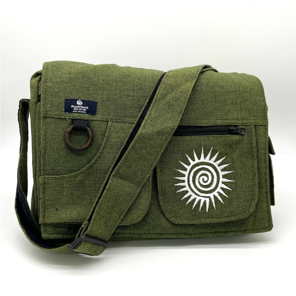 Multi pocket Cotton Embroidered Laptop Messenger Bag - Picture 3 of 15